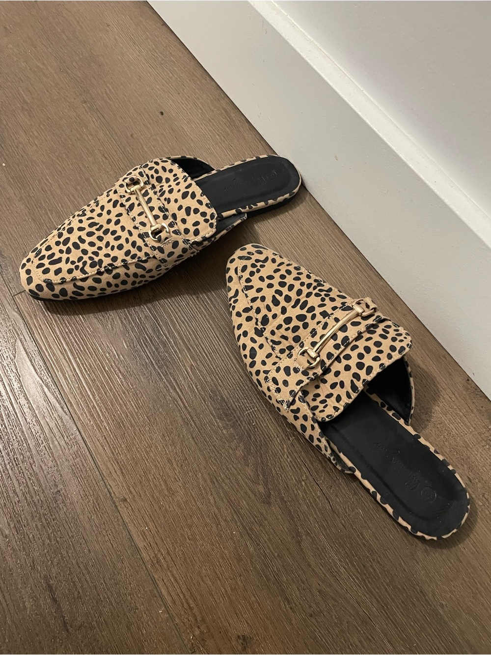 Leopard Print Slip-On Loafer Mules in Tan and Black - Picture 2 of 3
